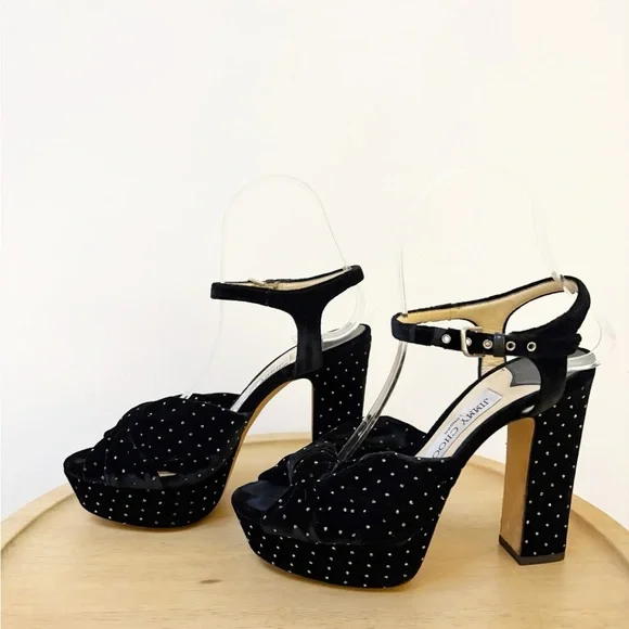 Jimmy Choo Velvet Glitter Heloise 120 Platform Heels - Picture 7 of 10